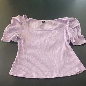 Lavender Puff Sleeve Ribbed Crop Top